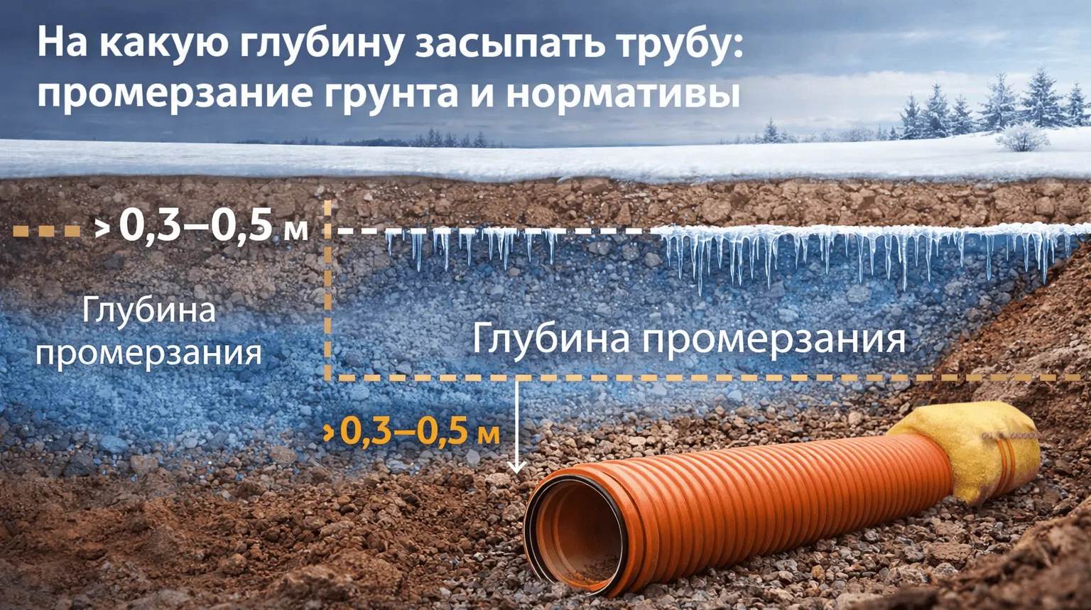 Засыпать канализационную трубу, чтобы не замерзла